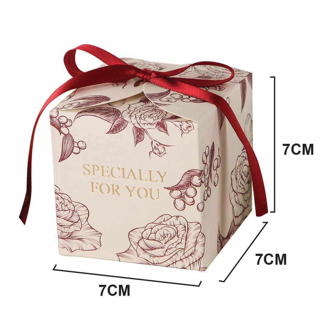 Store Age [50pcs] Small Floral Candy Box Square Ribbon | Wedding Party Birthday Candy Box Kotak Doorgift Kahwin