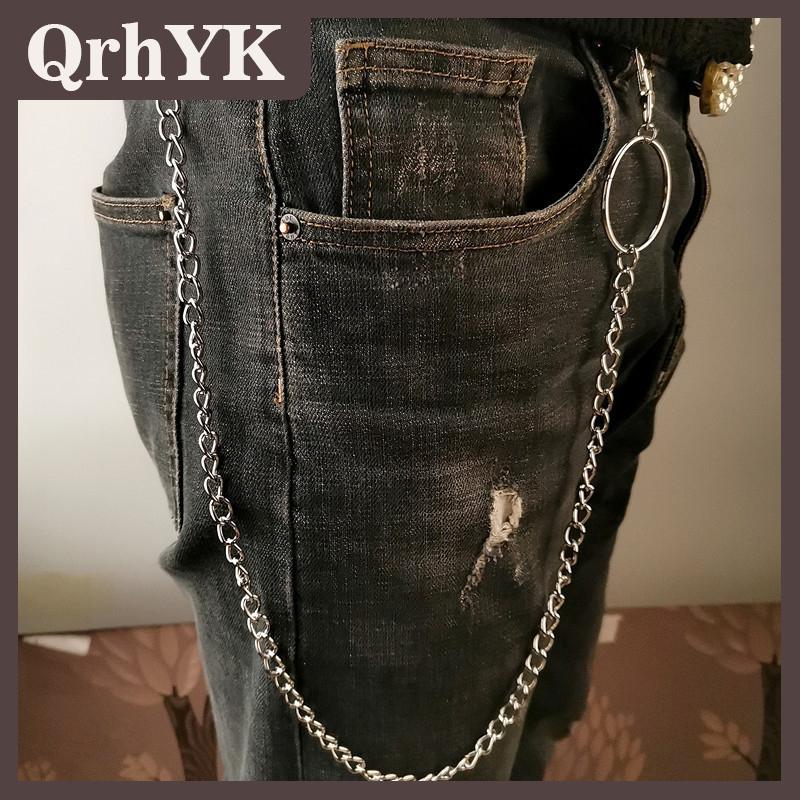 QrhYK 1 2 3 lớp dài vành đai kim Loại chuỗi Rock Punk móc quần quần eo liên kết kim loại ví chuỗi Keychain Vòng Clip Keyring hiphop đồ trang sức