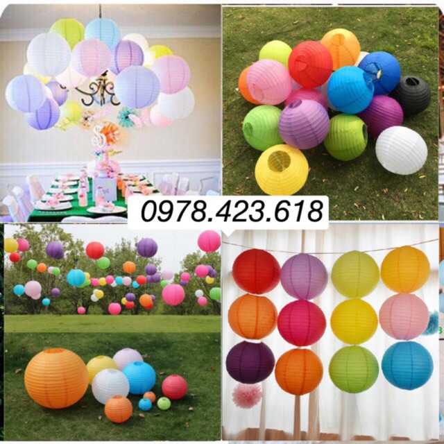 Đèn lồng giấy lụa tròn đủ màu sắc - den long trang trí Lễ Tết, siêu thị, trường học