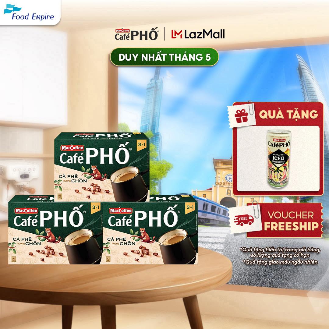 Combo 3 Hộp MacCoffee Cafe PHỐ Cà phê hương chồn (hộp 10 gói x 16g)