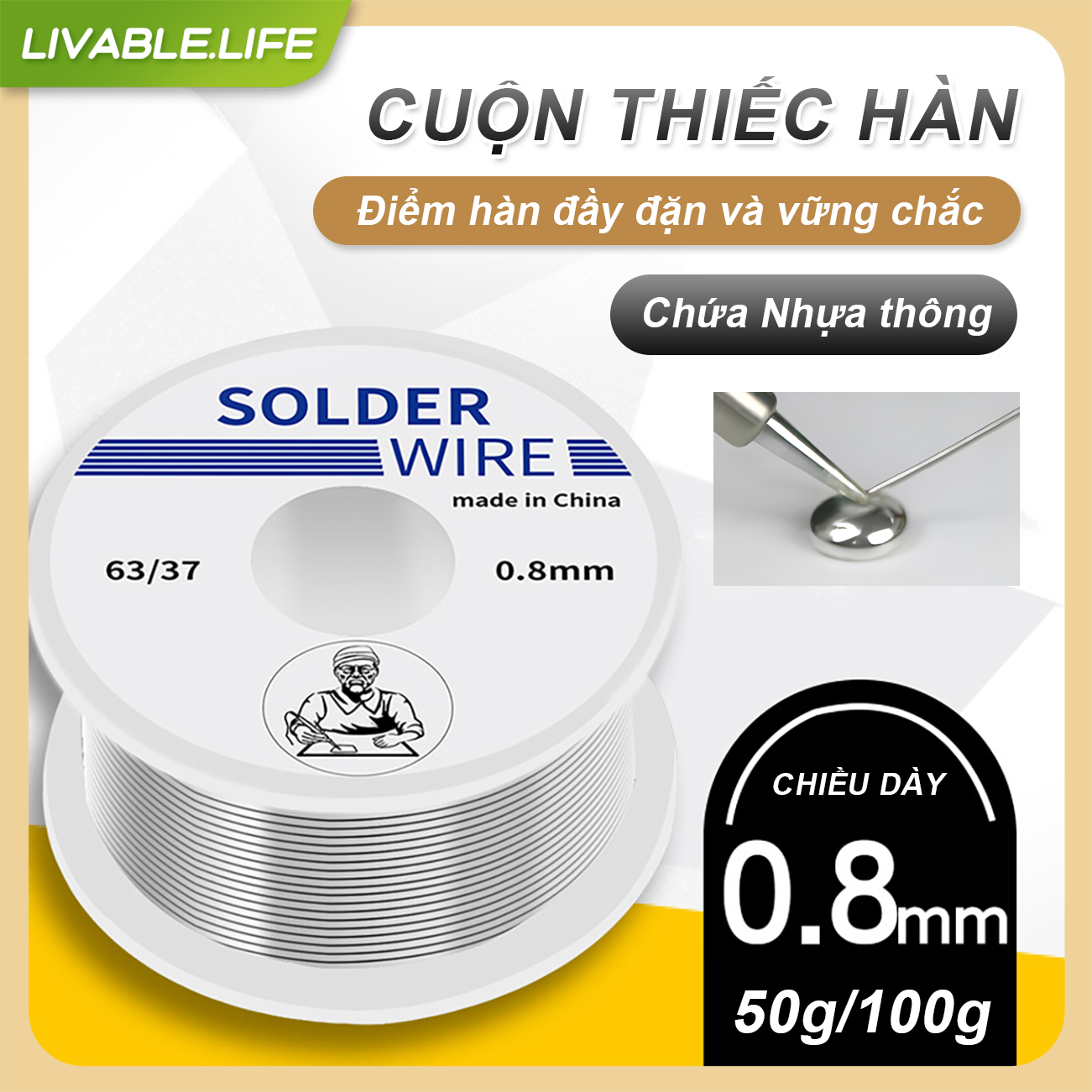 Thiếc Hàn Chì hàn cuộn 50/100g 0.8mm lửa nhẹ mối hàn sáng bóng bao đẹp