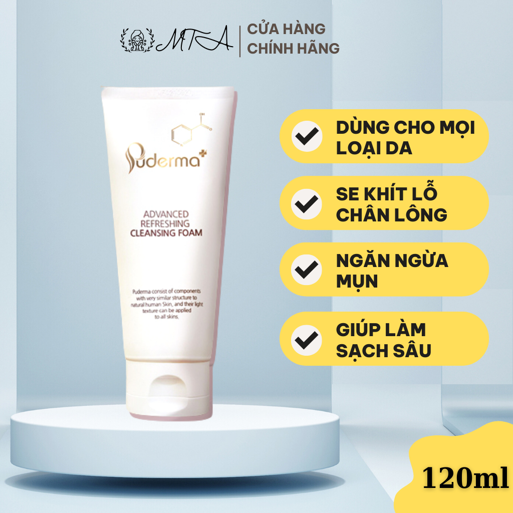 Sữa rửa mặt cho da dầu mụn Puderma giúp trắng dùng cho cả da khô nhạy cảm và mọi loại da 120ml