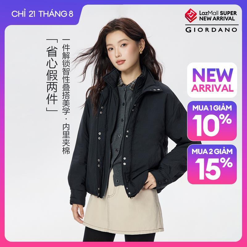 GIORDANO Women Jackets Fake Two-Piece Stand Collar Padded Jackets Windproof Placket Fashionable Casual Relaxed Jackets 13376662