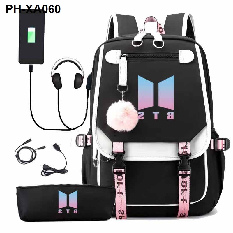 hiuake.my USB Charging BTS Backpack School Bags for Teenage Girls