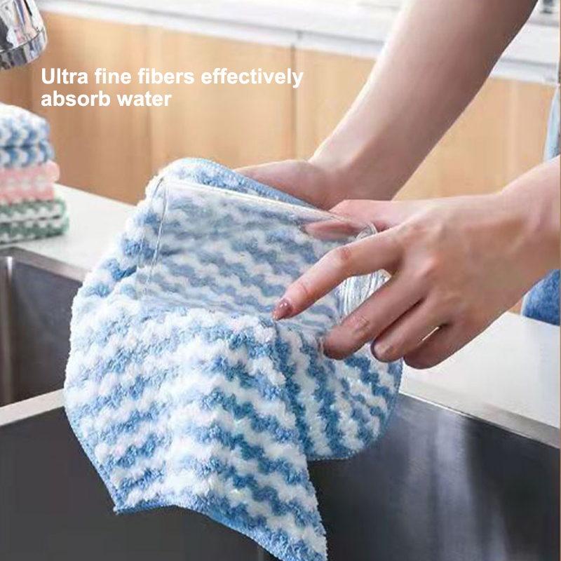 Striped dishcloth coral fleece oil-free lint-free dish towel thickened bamboo fiber cleaning towel ราคา 8 บาท*ส่งฟรี