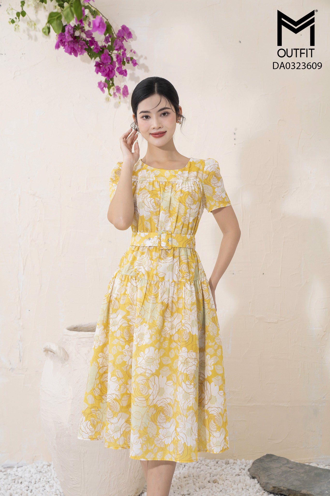 Đầm dáng xòe kèm đai rời