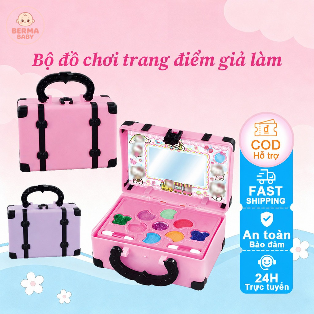 BERMA BABY Bộ Đồ Chơi Mỹ Phẩm Dành Cho Bé Gái, Hộp Dụng Cụ Trang điểm đồ Chơi Cho Bé,Chất Liệu An Toàn