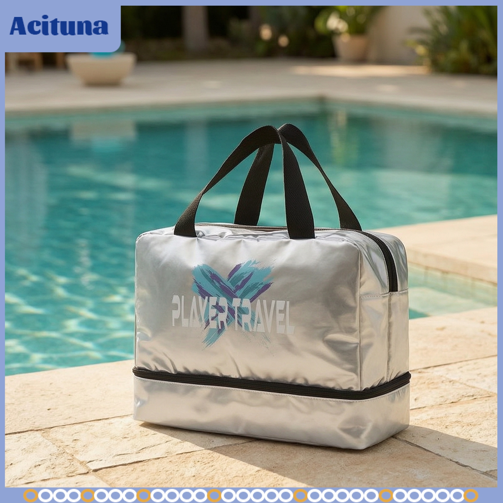 Acituna Waterproof Duffle Bag with Shoe Compartment Wipe-Clean Travel Bag with Shoe Compartment Wet Dry Glossy for Pool ราคา 10,745 บาท*ส่งฟรี