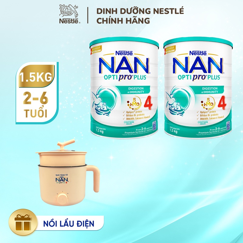 27757575 [Tặng Nồi lẩu điện] Bộ 2 Lon Sữa bột Nestlé NAN OPTIPRO PLUS 4 xuất xứ Thụy Sĩ 1500g ch