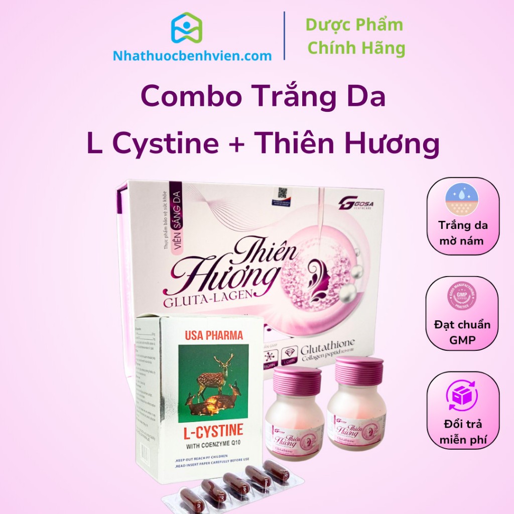 Glutathione - L cystine _ Combo làm trắng da gồm 2 sản phẩm, làm đẹp da tóc móng, chống lão hóa hiệu quả