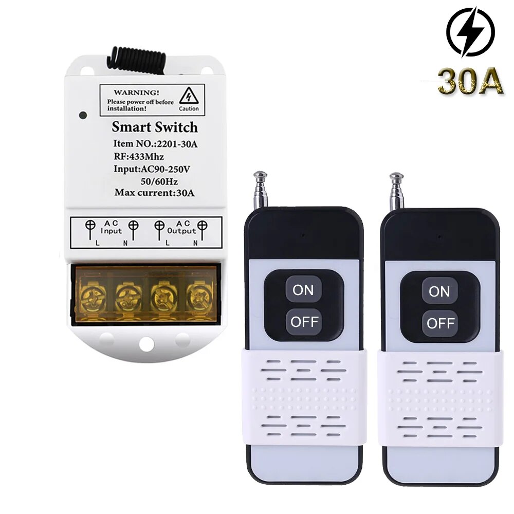433Mhz điều khiển từ xa không dây AC220V 30A công suất cao trên tắt điều khiển từ xa cho máy bơm nước nhà máy động cơ thiết bị điện