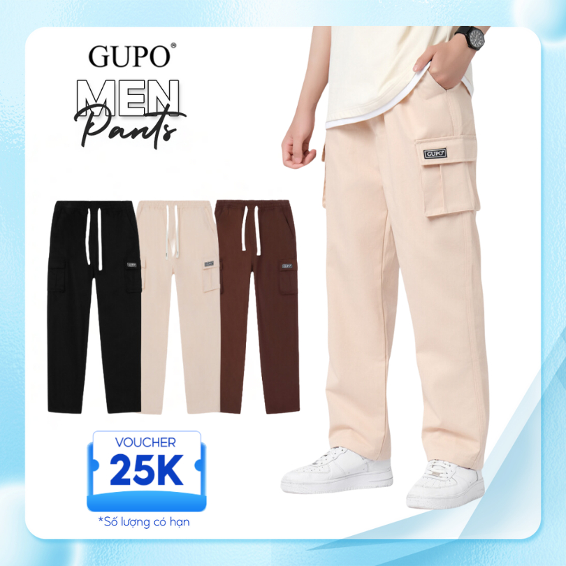 Quần Kaki Ống Suông Túi Hộp Unisex GUPO Local Brand Cargo Dài Bigsize Form Rộng Lưng Thun Trẻ Trung