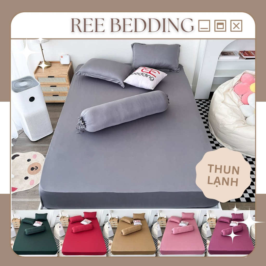 Bộ ga giường thun lạnh 4 món kèm vỏ ôm hàn quốc REE Bedding TL253 đủ size drap trải nệm 1m2 1m4 1m6 1m8