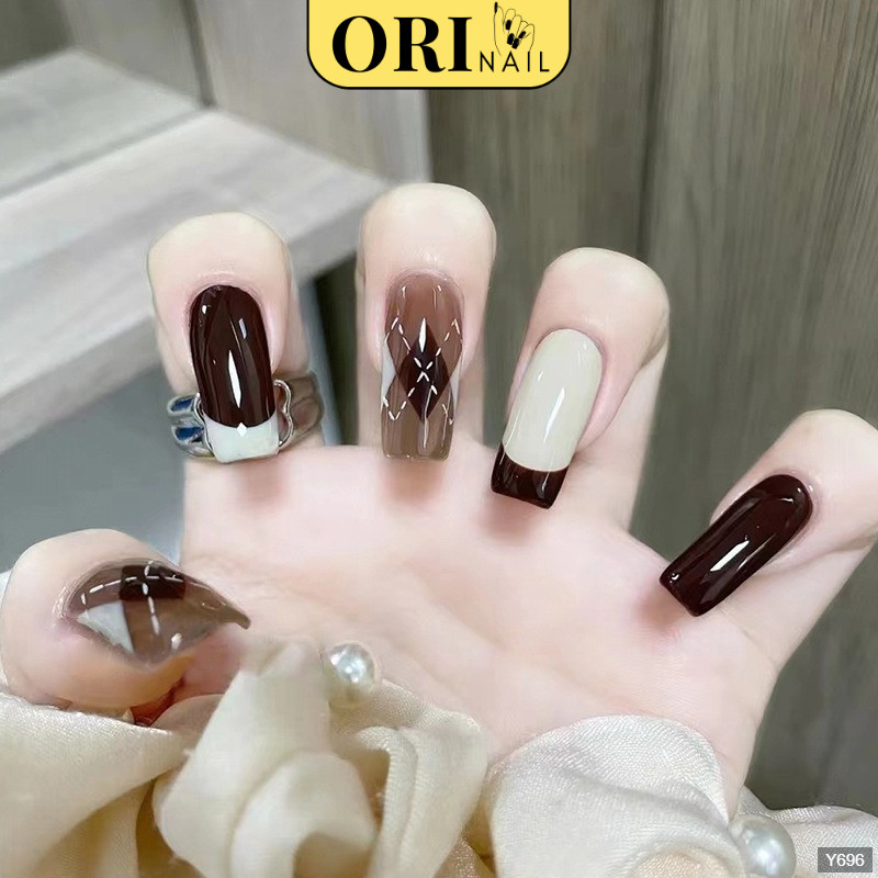 Móng Tay Giả Nail Box Kiểu Dài Màu Hồng Họa Tiết 3D Xinh Xắn ORI Nail Y696