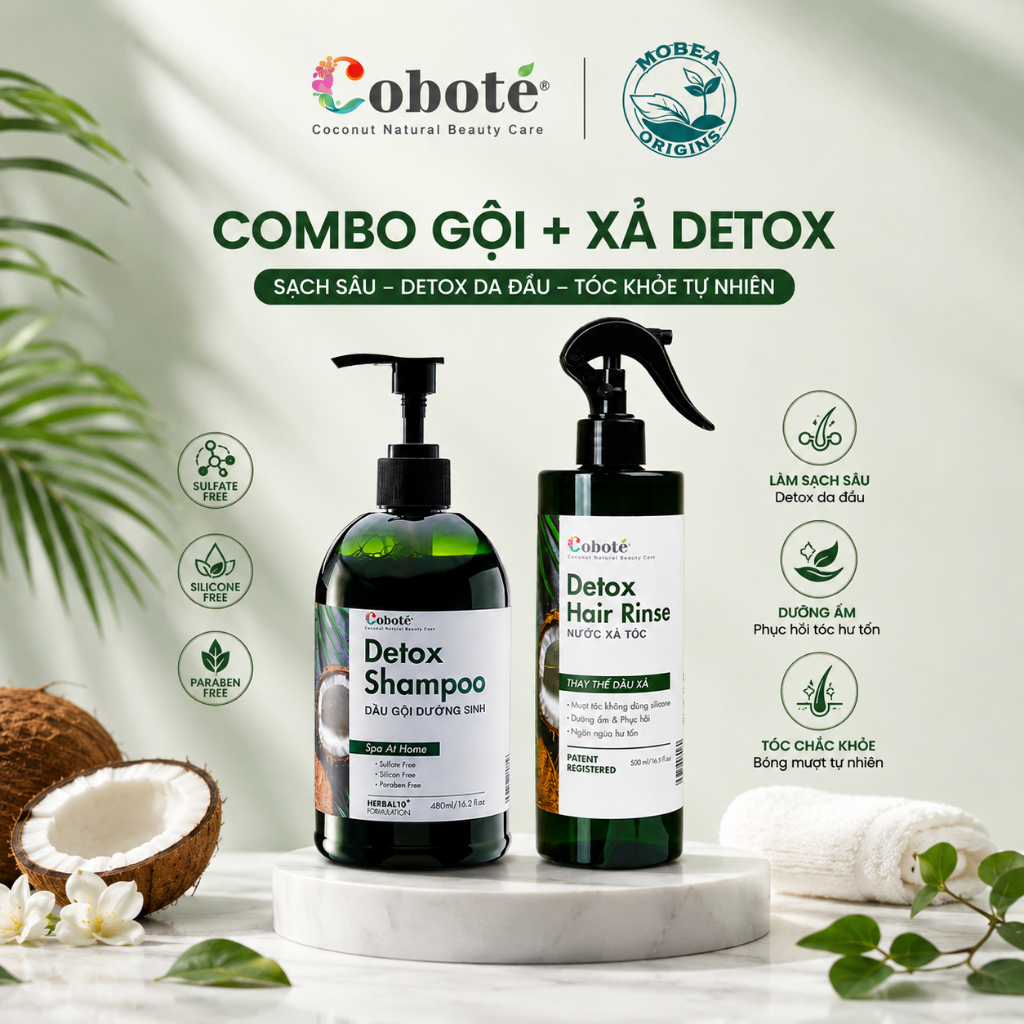 Combo gội xả dừa bồ kết hương nhu Coboté không sulfate không silione giảm gãy rụng tóc, mọc tóc