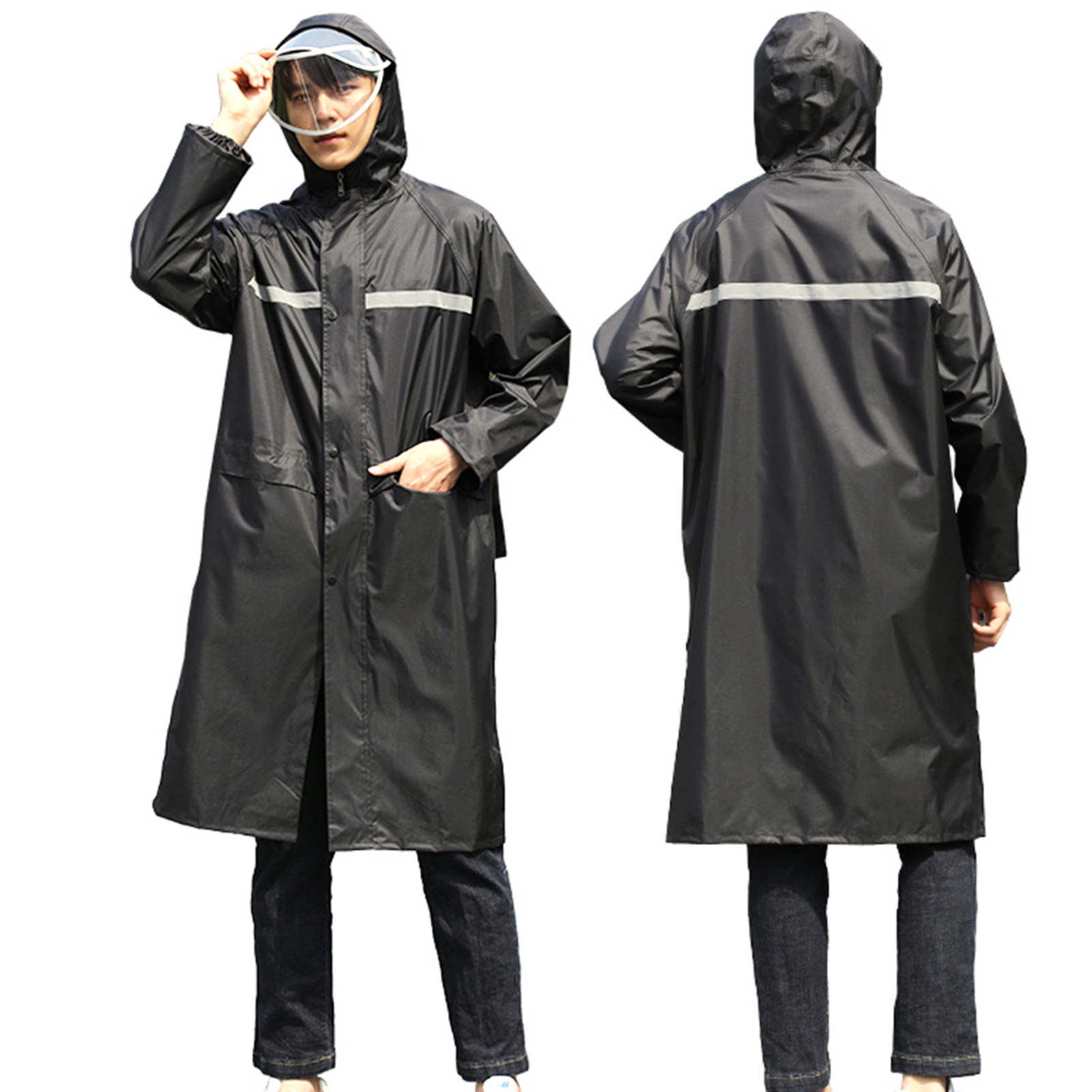 Long Hooded Raincoat for Outdoor Cycling - Stay Dry and Visible in Size 4XL