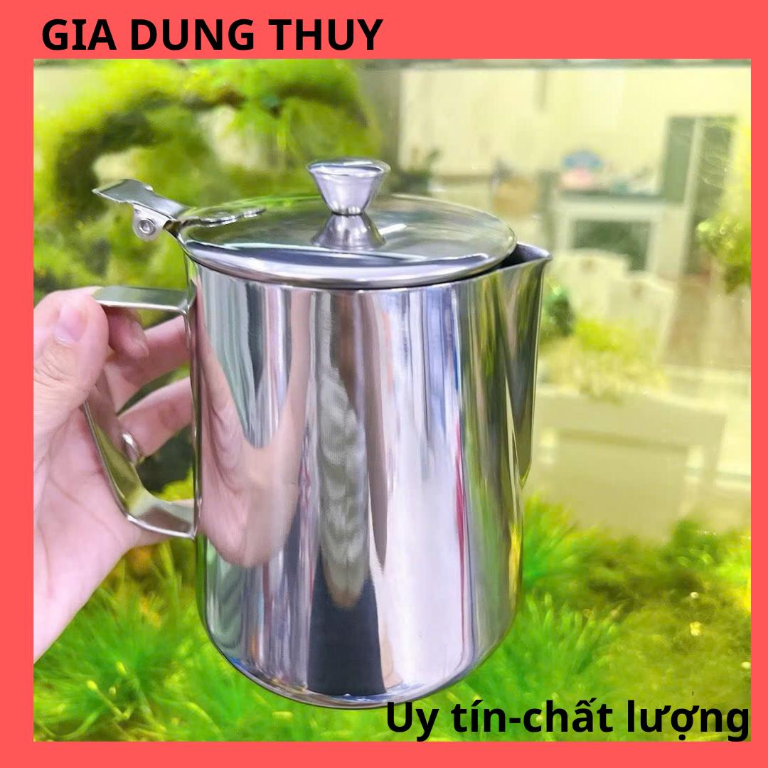 Ca inox đánh sữa cao cấp có nắp định lượng 1 Lít và 1,5 Lít - ca mỏ có nắp tiện lợi
