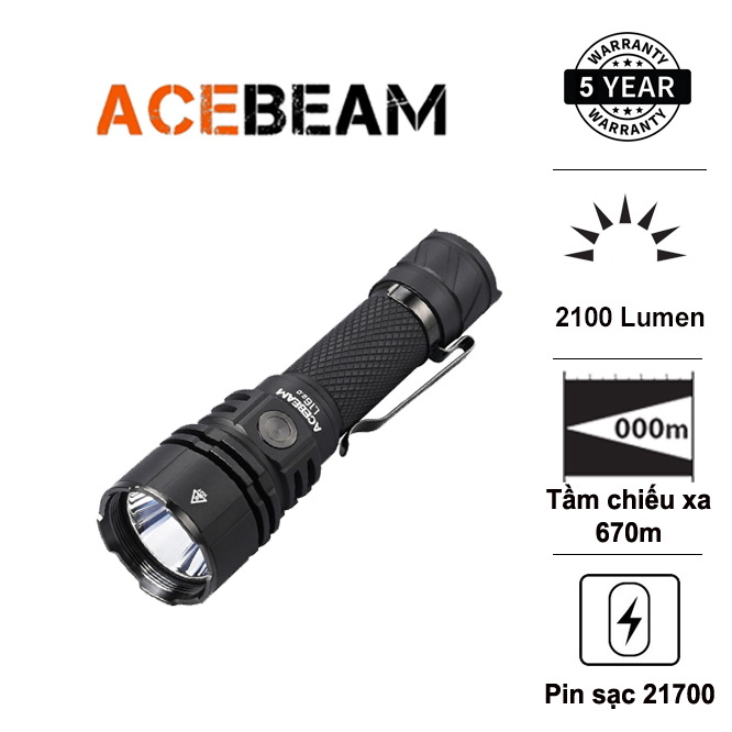 Đèn pin ACEBEAM L16 V2.0 độ sáng 2100lm tầm chiếu xa 670m pin 21700 dung lượng 5000mAh