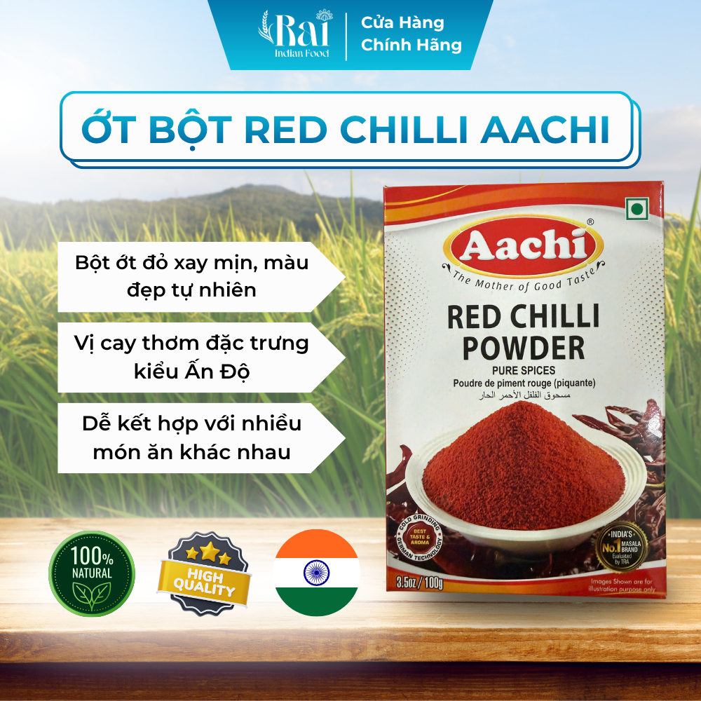 Ớt bột Red Chilli Powder Aachi 100g nhập khẩu Ấn Độ (DATE T12.2027) – Bột ớt đỏ cay thơm nguyên chất