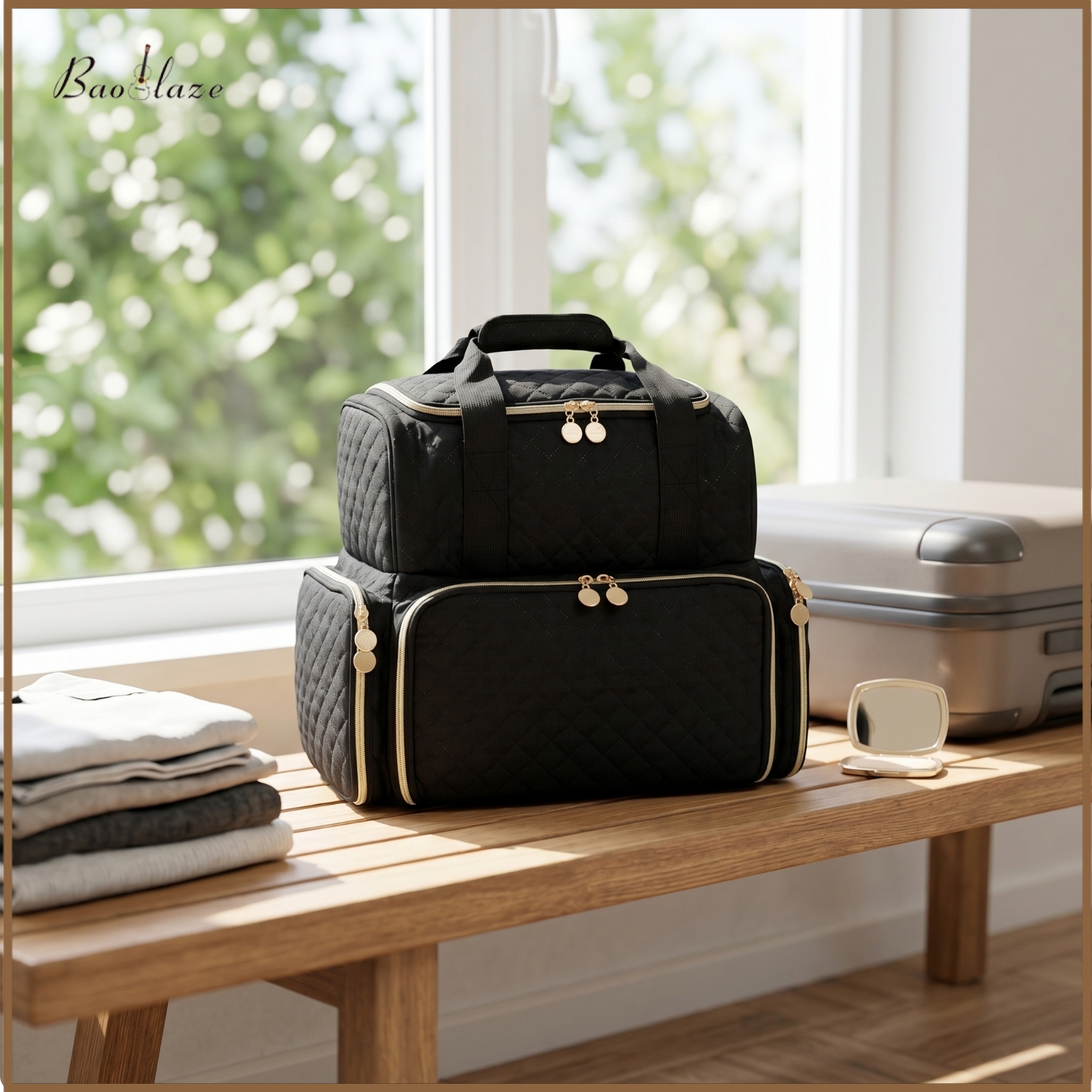 Baoblaze Soft-Sided Quilted Duffle Bag Multiple Compartments Quilted Travel Bag Organized Padded Travel Case Portable for Daily Commute ราคา 40,261 บาท*ส่งฟรี