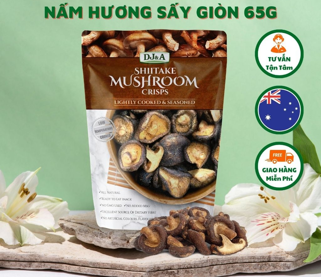 Nấm hương sấy giòn DJ&A Úc 65g - Tốt Cho Sức Khỏe - Ăn vặt văn phòng - Snack nấm đông cô - Thay kẹo cho trẻ - Origin Việt Nam 