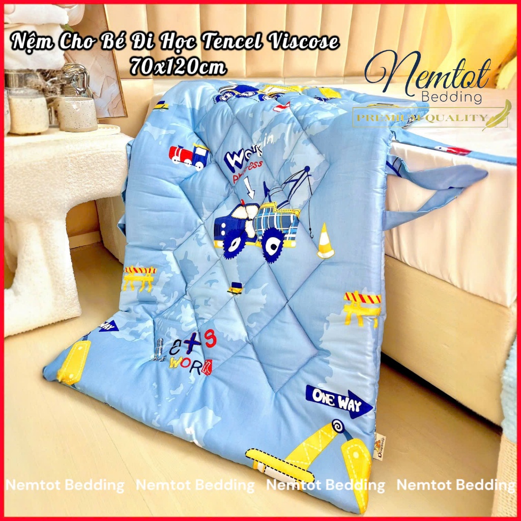 🌳ÊM ÁI🌳 Nệm Cho Bé Đi Học Lyocell Viscose Mềm Mát, Tấm Trải Chần Bông Lông Vũ Cao Cấp, Kèm Túi Đựng _ Nemtot Bedding
