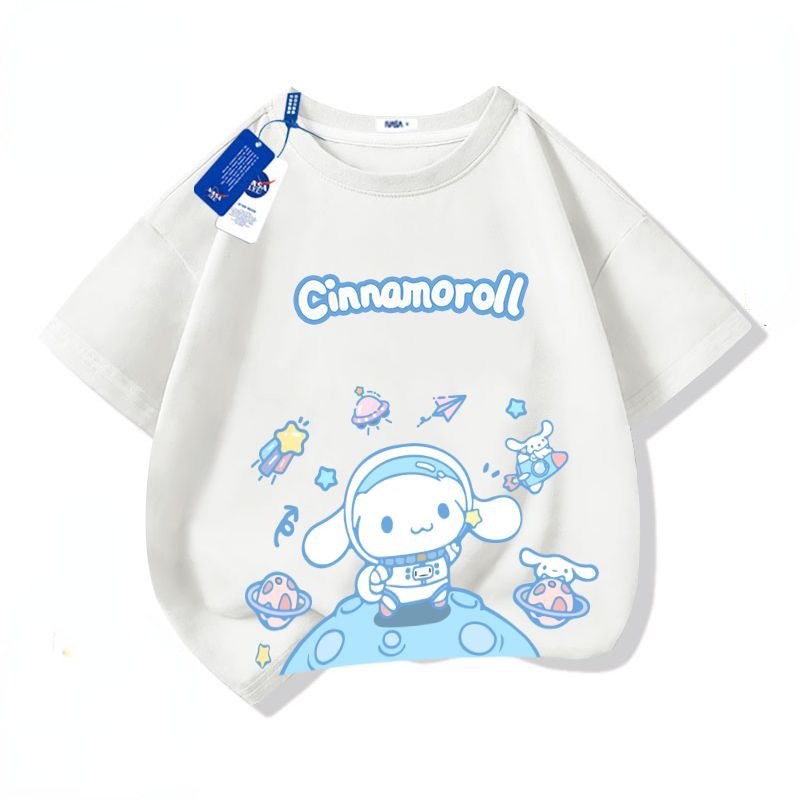 Cinnamoroll tay ngắn trẻ em Sanrio quần áo Y2K mùa hè mới Áo thun bé gái áo thun hoạt hình giản dị t