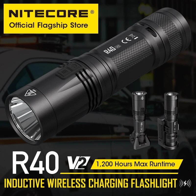 NITECORE R40 V2 inductive Wireless Rechargeable Flashlight LED Powerful Strong Light Long Range Torch, Car charger,21700 Battery ราคา 5,566 บาท*ส่งฟรี