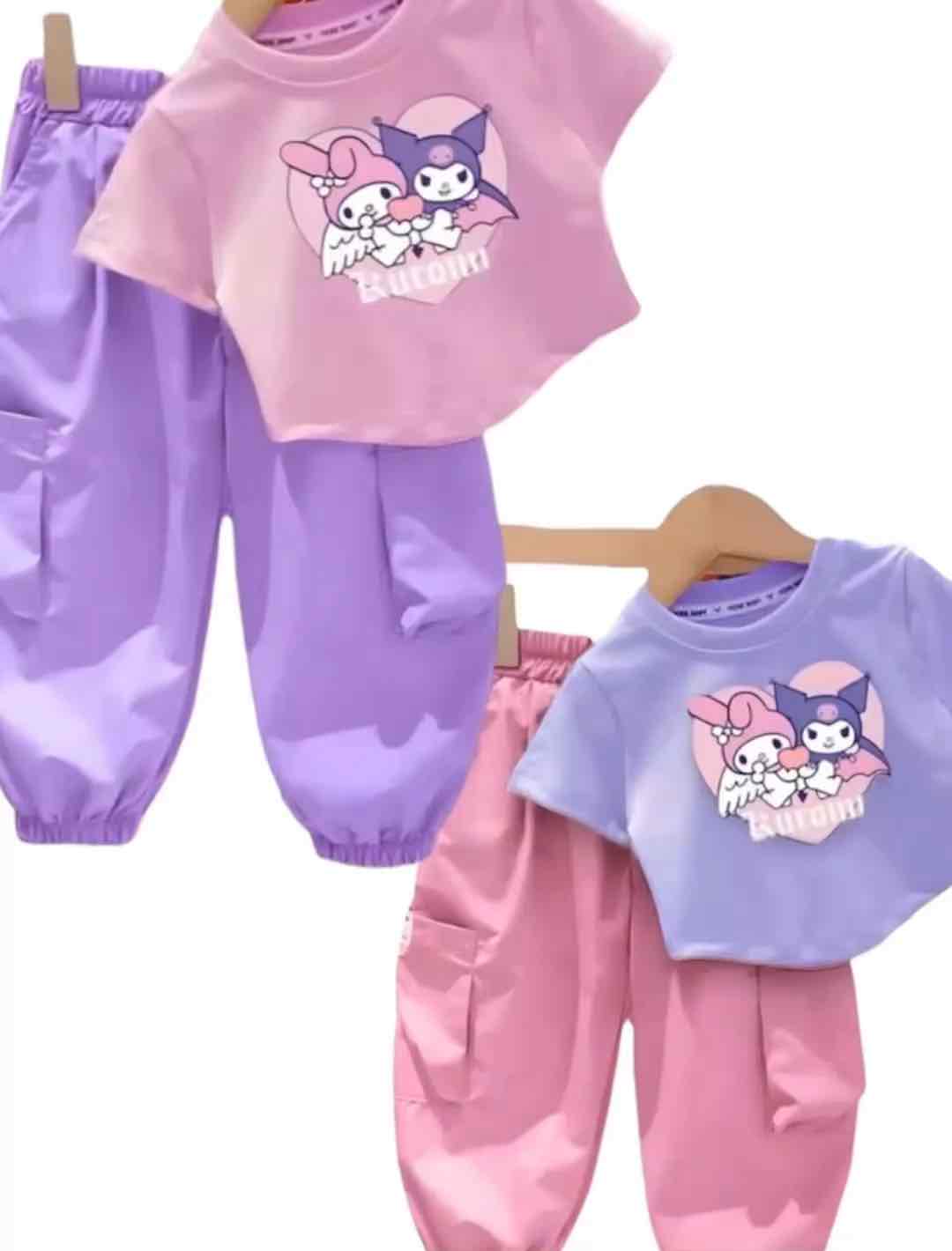 one set anak perempuan motif KUROMI untuk usia 1-12 tahun-set crop anak perempuan-baju kaos anak perempuan