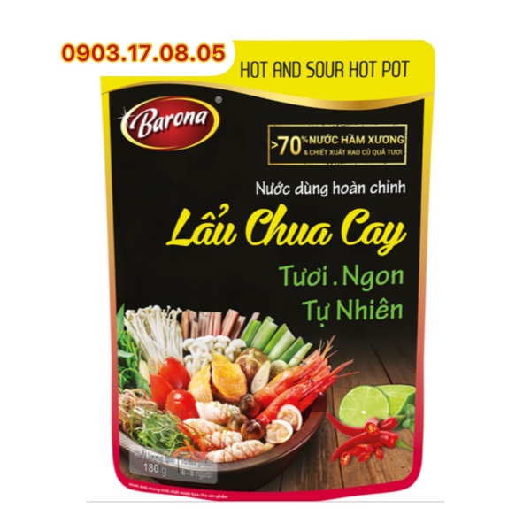 (Hộp 10)Nước dùng hoàn chỉnh Lẩu chua cay Barona (180gr)