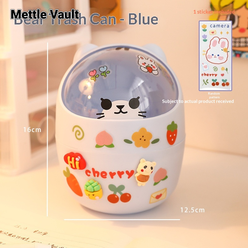 Mettle Vault Cute Bear Desk Trash Can with Press-Open Lid, Mini Storage Bin for Office and Student Desk, Decorative Sticker Included ราคา 75 บาท*ส่งฟรี