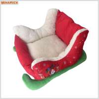 Axisuy Santa Sleigh Dog Bed Dog Bed Plush Faux Fur Christmas Sleigh Dog Bed – Red Plush Washable Pet Couch for Dogs Cats Soft Fluffy Xmas Floor Bed Cozy Holiday Pet Sofa for Small to Medium Pets