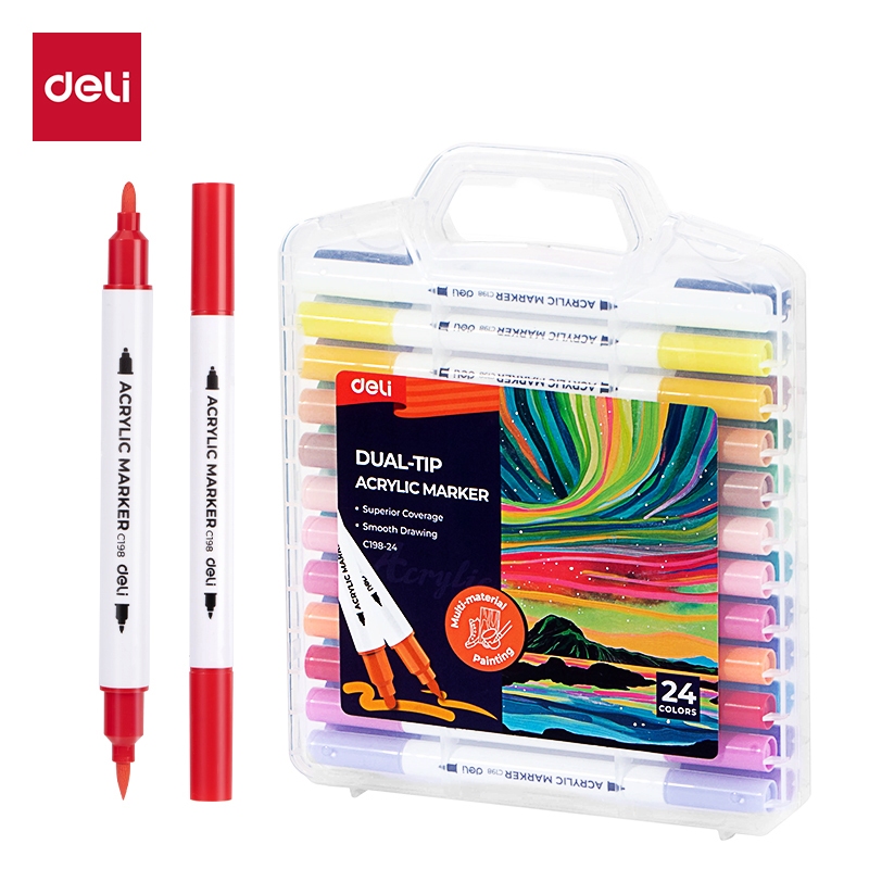 Deli 24/36/48 Color Box Set Double-Headed Round Rod Acrylic Marker Pen EC198