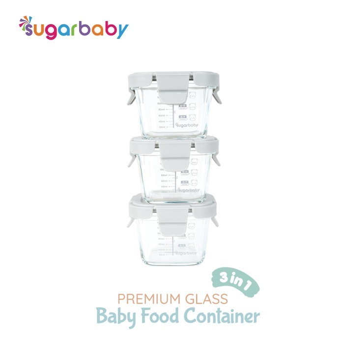 Sugarbaby Premium Glass Jar Baby Food Container 3 pcs BPA FREE / Peralatan Makan Bayi MPASI / Wadah Mangkok Bayi Silicone Lid & Plastic Lid