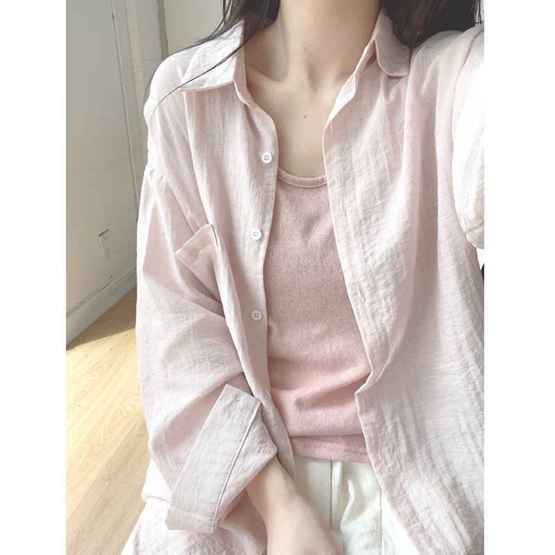 Genuine UNIQLO Nhật Bản MUJI no Hinata Tense Linen Blouse Nữ 2024 mùa hè lỏng lẻo áo khoác bông vải 