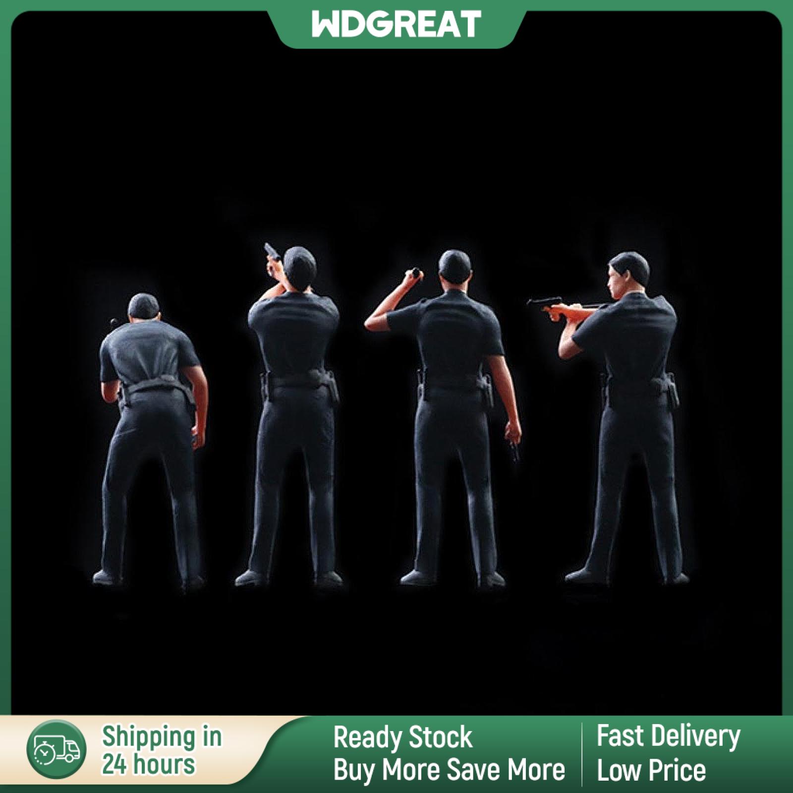 WDGREAT 4x 1/64 Diorama Figures Miniature Scene Detective Officers Hobby Handpainted Collections Male Men for Doll House Decoration