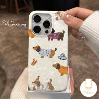 MissConnie Cartoon Star Puppy Graffiti Cute Black Sausage Case Compatible for IPhone 12 13 15 11 16 Pro Max 16 15 14 Plus 16 Pro 15 Pro Luxury Lychee Skin with Soft Touch and Case
