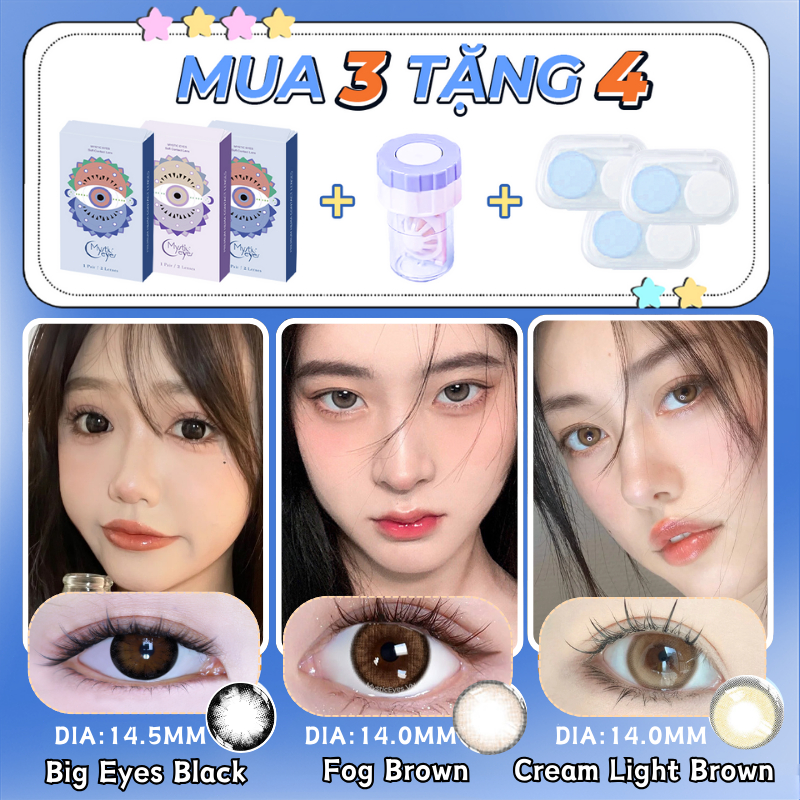 [mua 3 tặng 4]lens nâu kính áp tròng cận đen lens cận blue kính màu xám lens mắt xanh lens giãn tròn