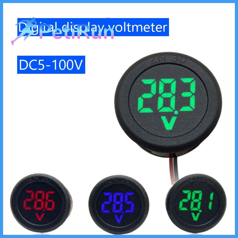 PETIRUN Màn hình LED Vôn kế ô tô Hình tròn Hai Dây Đồng hồ đo điện áp Bảng điều khiển Phổ thông DC 4-100V Máy dò vôn