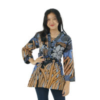 BATIK TRUSMI Atasan Batik Wanita Tunik Dress Batik Motif Macau Coklat MJ