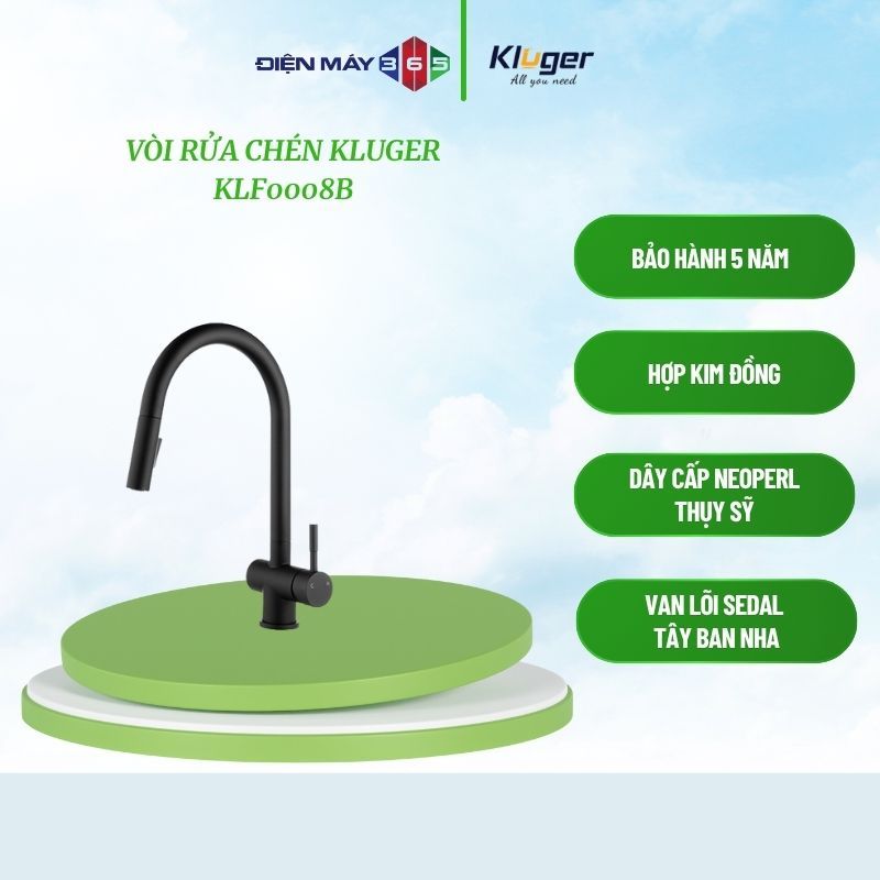 Vòi rửa bát Kluger RENE Series KLF0008B, Hợp kim đồng, Xoay 360 độ, điều chỉnh nóng/lạnh - STM