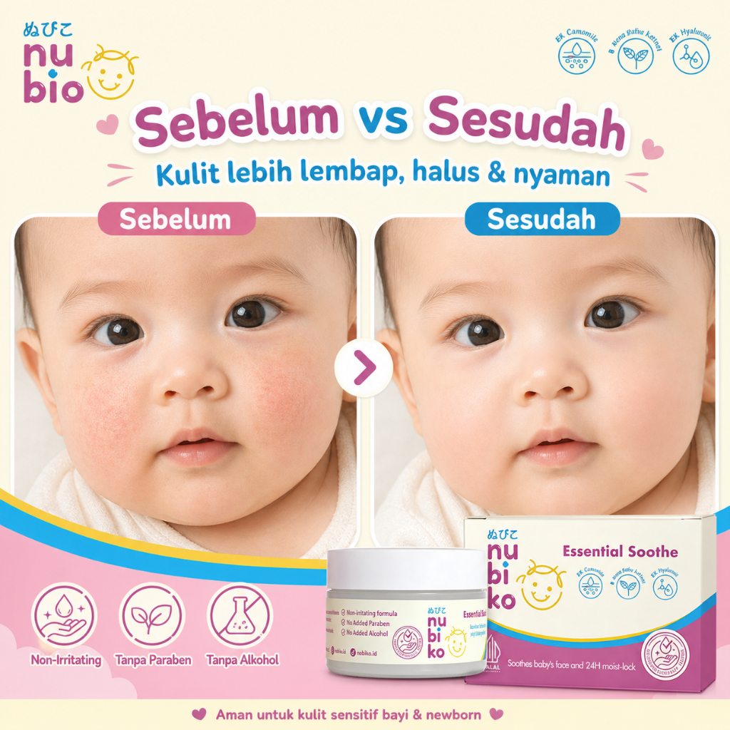 Nubiko Essential Soothe 30gr Pelembap Bayi Lembut Untuk Wajah Kering Sensitif Iritasi Ringan
