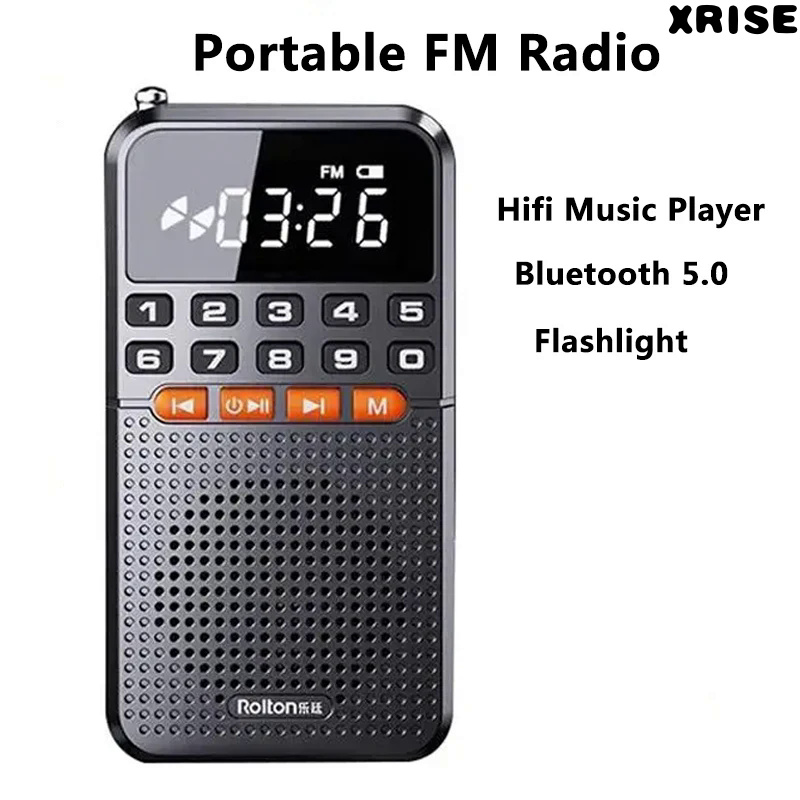 Hot  portable FM radio dual antenna pocket radio receiver Bluetooth 5.0 speaker TF card music player with LED flashlight