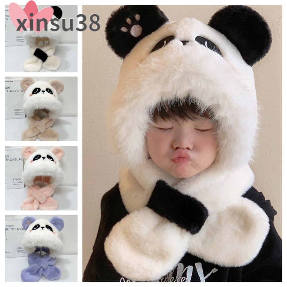 XINSU38 Dễ thương Khăn Choàng Gấu trúc vải lông Ấm áp Mềm Mũ tai gấu Thời trang Dày Khăn choàng cổ gấu trúc Trang phục dạo phố