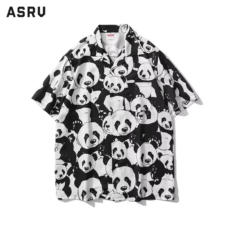 ASRV Men's shirt - Summer fun panda full print short-sleeved shirt Men's hip hop loose casual floral shirt Hawaiian Songkran shirts - ยี่ห้อ ASRV ราคา 161 บาท*ส่งฟรี