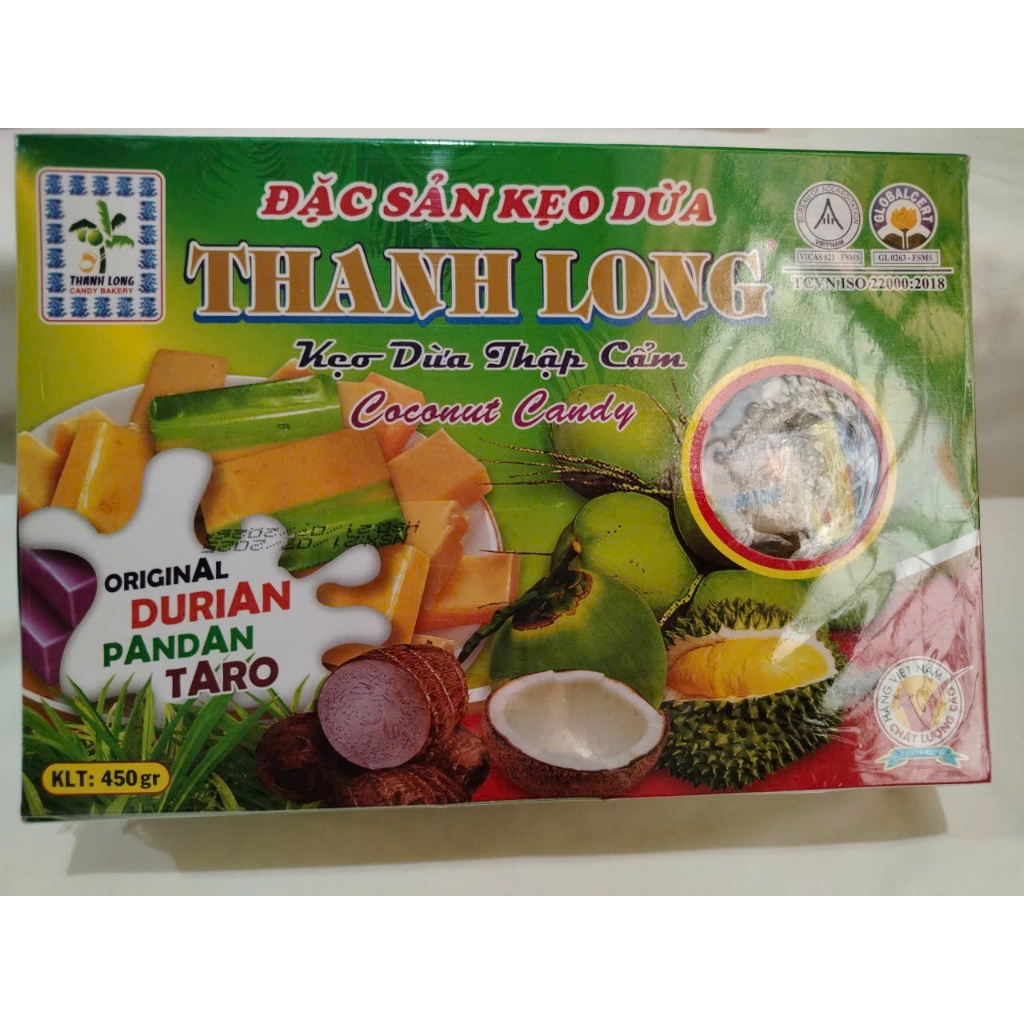 Hộp 450g kẹo dừa thập cẩm Thanh Long- mềm dẻo