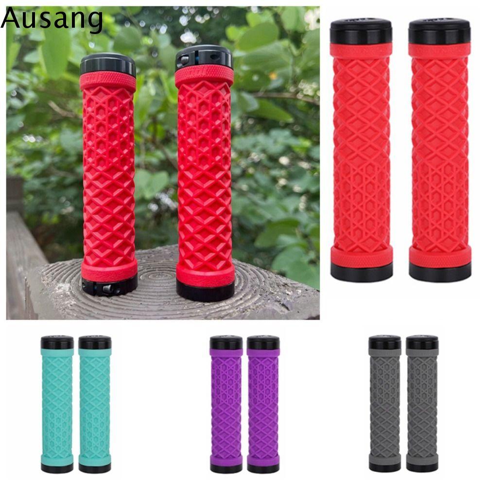 AUSANG Silicone Tay Nắm Xe đạp leo núi Chống trượt Droop Tay nắm ghi đông xe đạp Đạp xe Vòng khóa đôi Vòng bít kẹp silicon Xe đạp leo núi