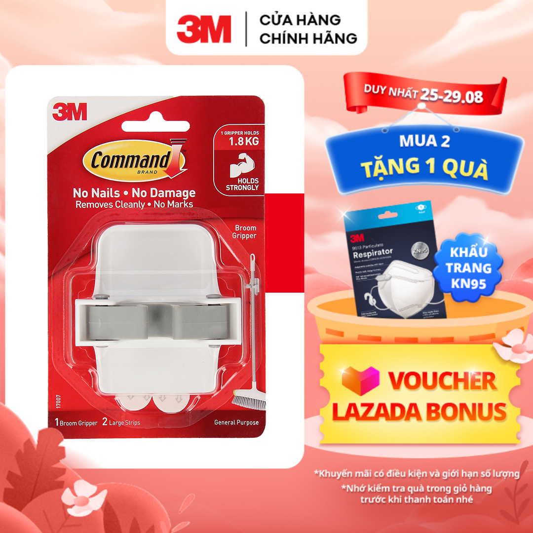 Móc dán tường treo chổi/ cây lau nhà 3M™ Command™, 17007, độ bền cao, bám cực chắc, chịu lực 1.8kg, vỉ 1 cái