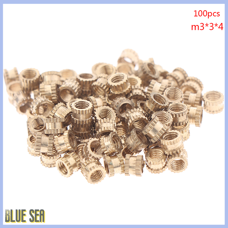 Bluesea 100 cái M3 Nut ép phun ren có khía bằng đồng thau chèn các loại hạt