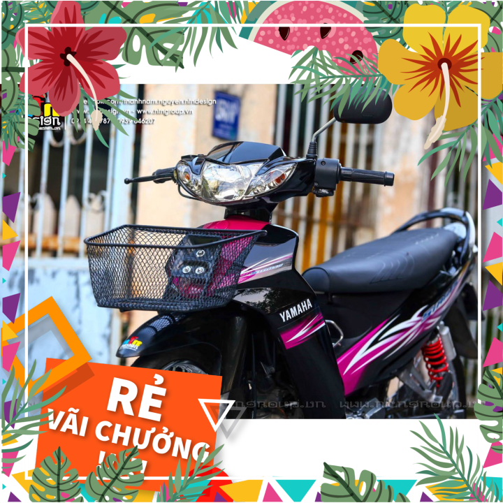 Tem Rời Dán Xe Sirius Mẫu Hoa Văn Hồng Đen Xanh